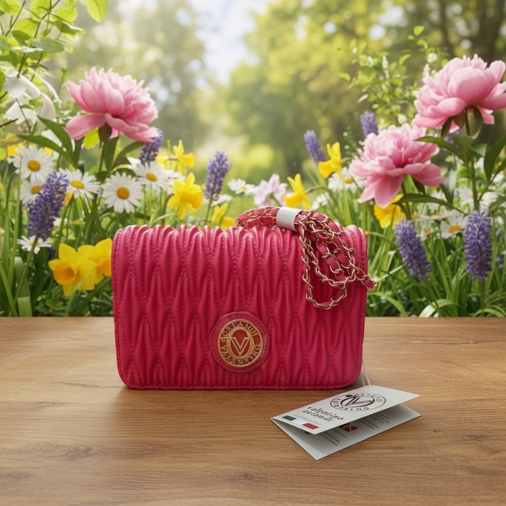 Valentino Orlandi Bag Womens Crossbody Small Pink Leather Quilted Gold Italy NEW